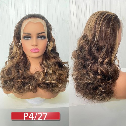 #4/30 Double Drawn Bouncy Curl 13x4 Transparent Lace Full Frontal 300% Density Wig | Human Hair Wig | Lace Front